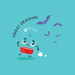 A Battery is running away from Bat. Isolated Vector Illustration