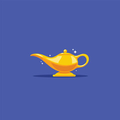 A Genie Lamp in blue Background. Isolated Vector Illustration