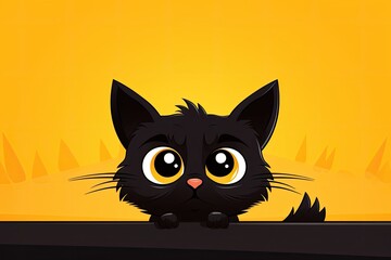 Halloween painted black cat on yellow background