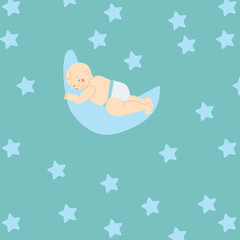 cute small boy on a moon - seamless pattern