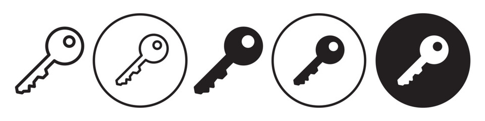 Key Icon. Symbol of private account  login key password to enter the home or room. Flat vector set of secret locker key to open or close the house. Outline logo sign of car or door key safe guard