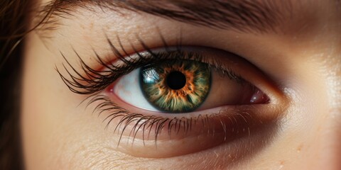 Obraz premium Close up - Perfect eye macro in a sterile environment and perfect vision, the vision of the future and healthy life concept. view precise and straight to the target, generative ai