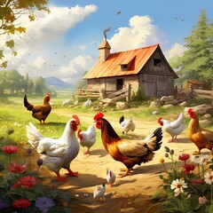 A beautiful image of a country farm with ducks and chickens. Great for stories on country life, rural life, vintage life, landscapes, agriculture and more. 