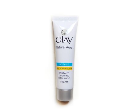 Guwahati, Assam, India - August 24, 2023 : Olay Natural Aura Instant Glowing Radiance cream. 