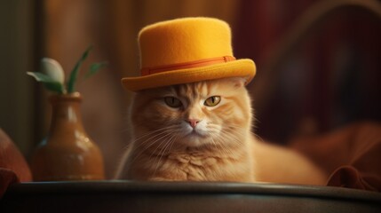 A hat with orange cats on it.Generative AI