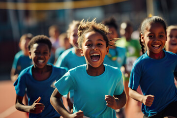 Happy childrens running in the summer outdoor daylight time