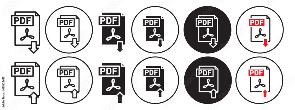 Fototapete pdf icon. outline symbol of portable document format. flat vector set of pdf file download or upload