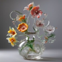 Wonderful glass flowers - like water frozen in time: A Breathtaking Glass Vase Brimming with Exquisite Blooms