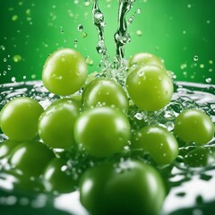 Vibrant Splash: Fresh and Luscious Grapes in a Refreshing Water Splash - Nature's Bounty Captured in a Crystal-Clear Delight