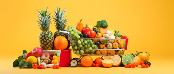 Everyday Essentials: Colorful Grocery Selection on Solid Background