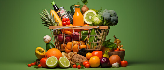 Everyday Essentials: Colorful Grocery Selection on Solid Background