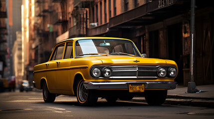 Urban Glow: Iconic Yellow Taxi Amidst City Lights