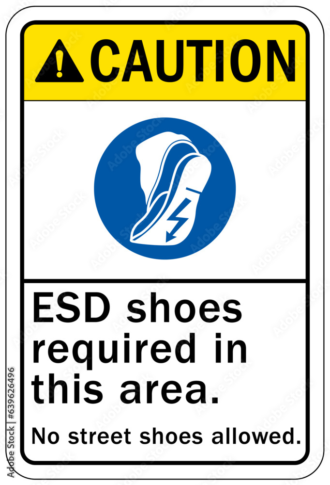 Wall mural Electrostatic warning sign and label ESD shoes required in this area