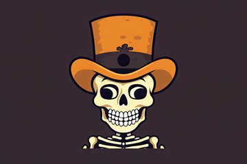 portrait of a painted skeleton in a hat on an grey background