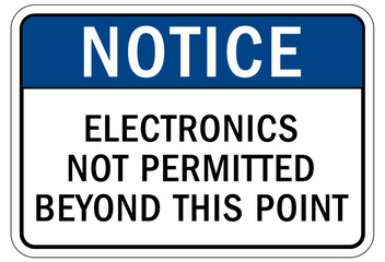 Electrostatic warning sign and label electronics not permitted beyond this point