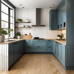 Interior of small kitchen with sink near window and wooden cabinets in kitchen furniture.AI generated