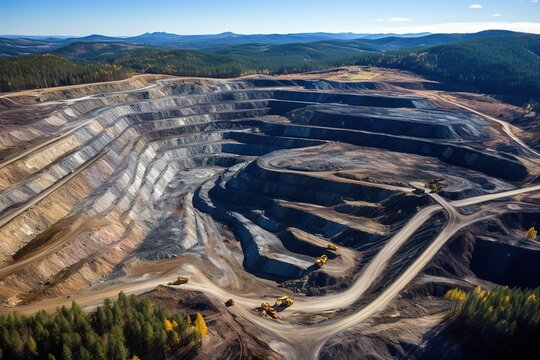 Rohstoffmine f&uuml;r Kupfer, Eisenerz oder Gold. Eisenerzmine nach Ausbeutung der Mine.