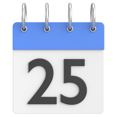 3D calendar. Day 25. Twenty-fifth day of the month. 3D illustration.