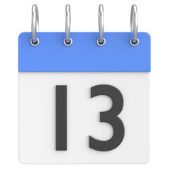 3D calendar. Day 13. Thirteenth day of the month. 3D illustration.