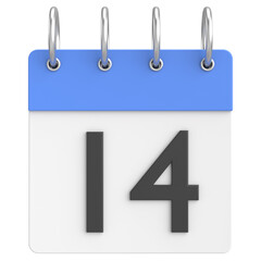 3D calendar. Day 14. Fourteenth day of the month. 3D illustration.