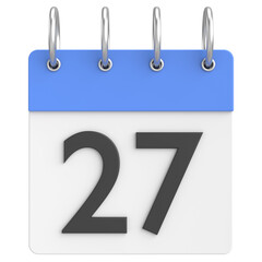3D calendar. Day 27. Twenty-seventh day of the month. 3D illustration.