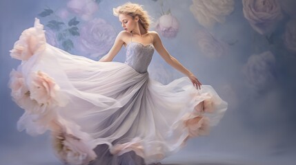 Ballerina in Light Violet Silk Dress Performing a Pirouette