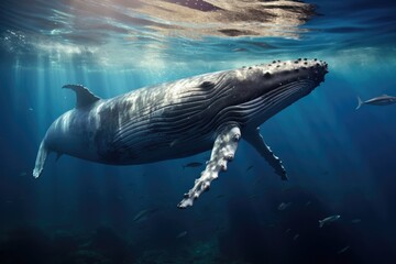 Fototapeta premium A Humpback Whale Plays Near the Surface in Blue Water, AI Generated