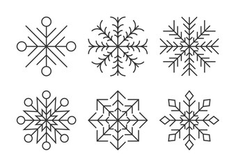 Snowflake thin black line icons snow vector set