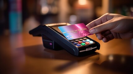 Credit Card Being Swiped Over a Card Reader for Secure Payment