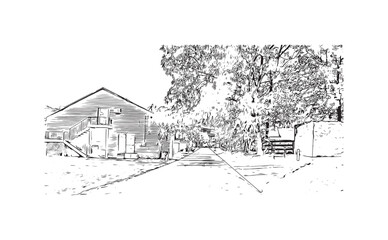 Fototapeta premium Building view with landmark of Roswell is the city in New Mexico. Hand drawn sketch illustration in vector.