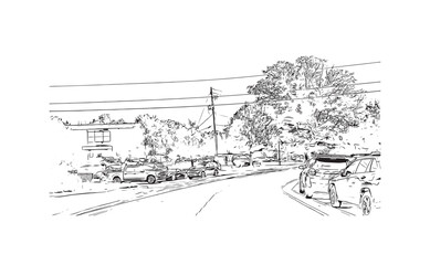 Obraz premium Building view with landmark of Roswell is the city in New Mexico. Hand drawn sketch illustration in vector.