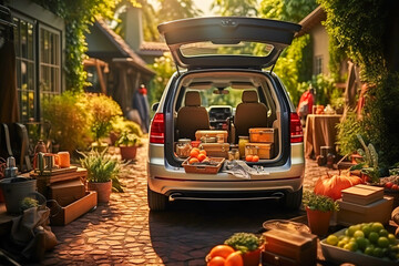 Obraz premium Car with things for travel.