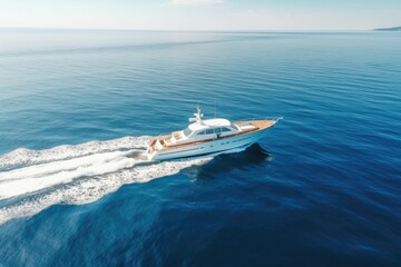 Fototapeta premium aerial view of beautiful yacht in blue sea, AI Generated