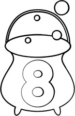 Halloween cauldron with a number  8  for decoration