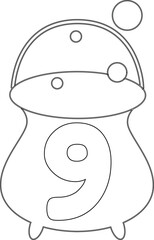 Halloween cauldron with a number  9  for decoration