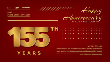 Vector template with golden pattern number style isolated on red background, modern and luxury template design for 155th anniversary celebration event