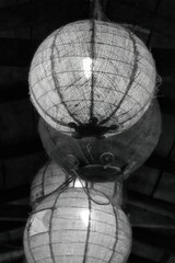 Traditional lamps black and white photo. These were made using sack yarn. These have been used for hotel decoration.