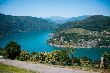 Fototapeta premium top view of Lugano lake Switzerland