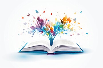 An open book filled with knowledge and wisdom, isolated on a white background