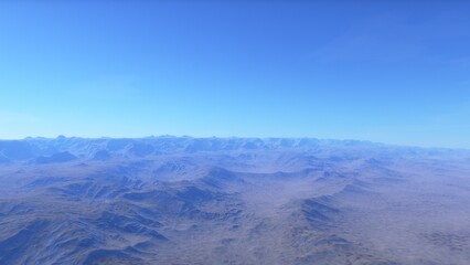 Mars like red planet, with arid landscape, rocky hills and mountains, for space exploration and science fiction backgrounds.
