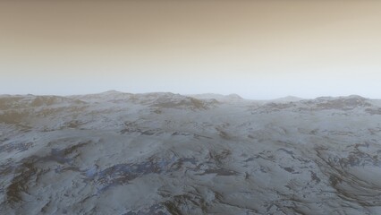 Mars like red planet, with arid landscape, rocky hills and mountains, for space exploration and science fiction backgrounds.
