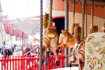 Merry-go-round horses at a theme park