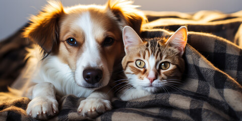 Domestic Animals Dog and Cat Together, Concept of Pet Friendship