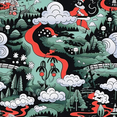 Psychedelic trippy optical illusion fantasy doodles repeat pattern art