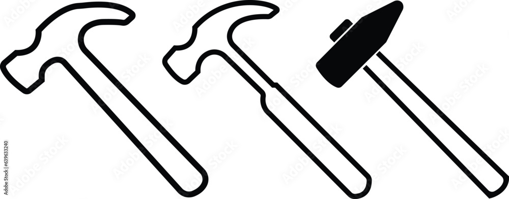 Poster set of line black hammer icon template black color editable. hammer symbol flat sign isolated on whi