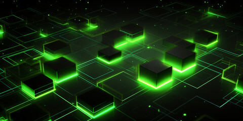 Obraz premium abstract technology background with green hexagons and dark background