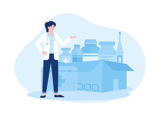 the doctor is checking the medicine concept flat illustration