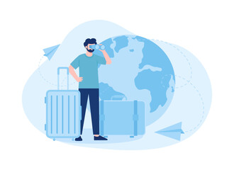men will travel the world concept flat illustration