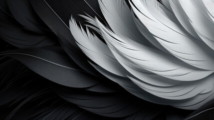 An abstract background in the form of black and white feathers, Generative AI