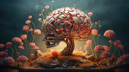 A surreal figure resembling a human brain - Futuristic world, Generative AI - obrazy, fototapety, plakaty